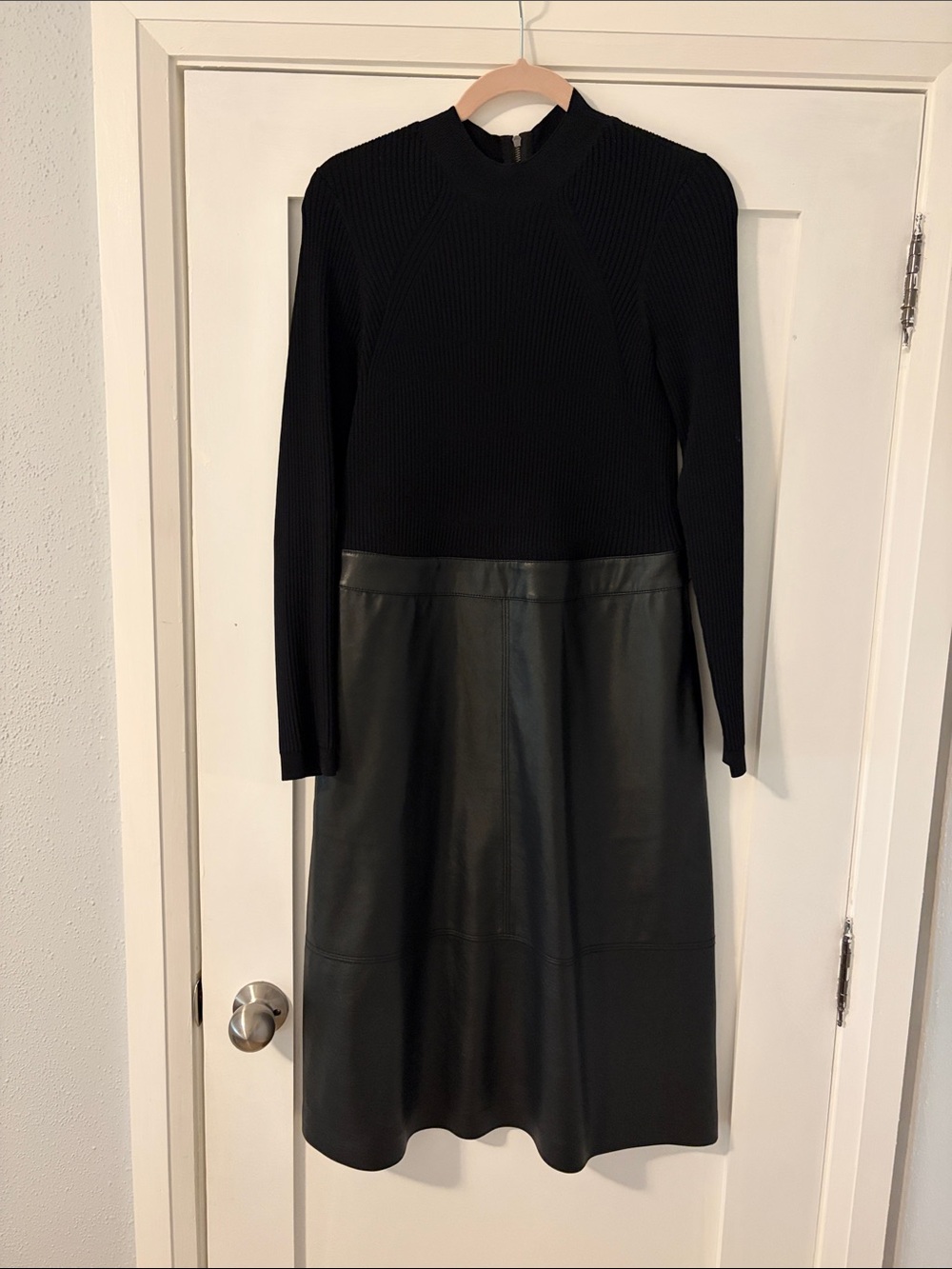 Ted Baker Black Long Sleeve Sweater Leather Midi Dress - Size 4 - US10